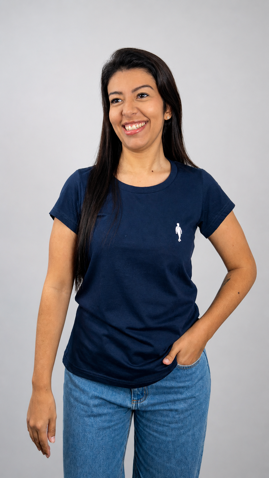 Camiseta Baby Long Azul Marinho Feminina